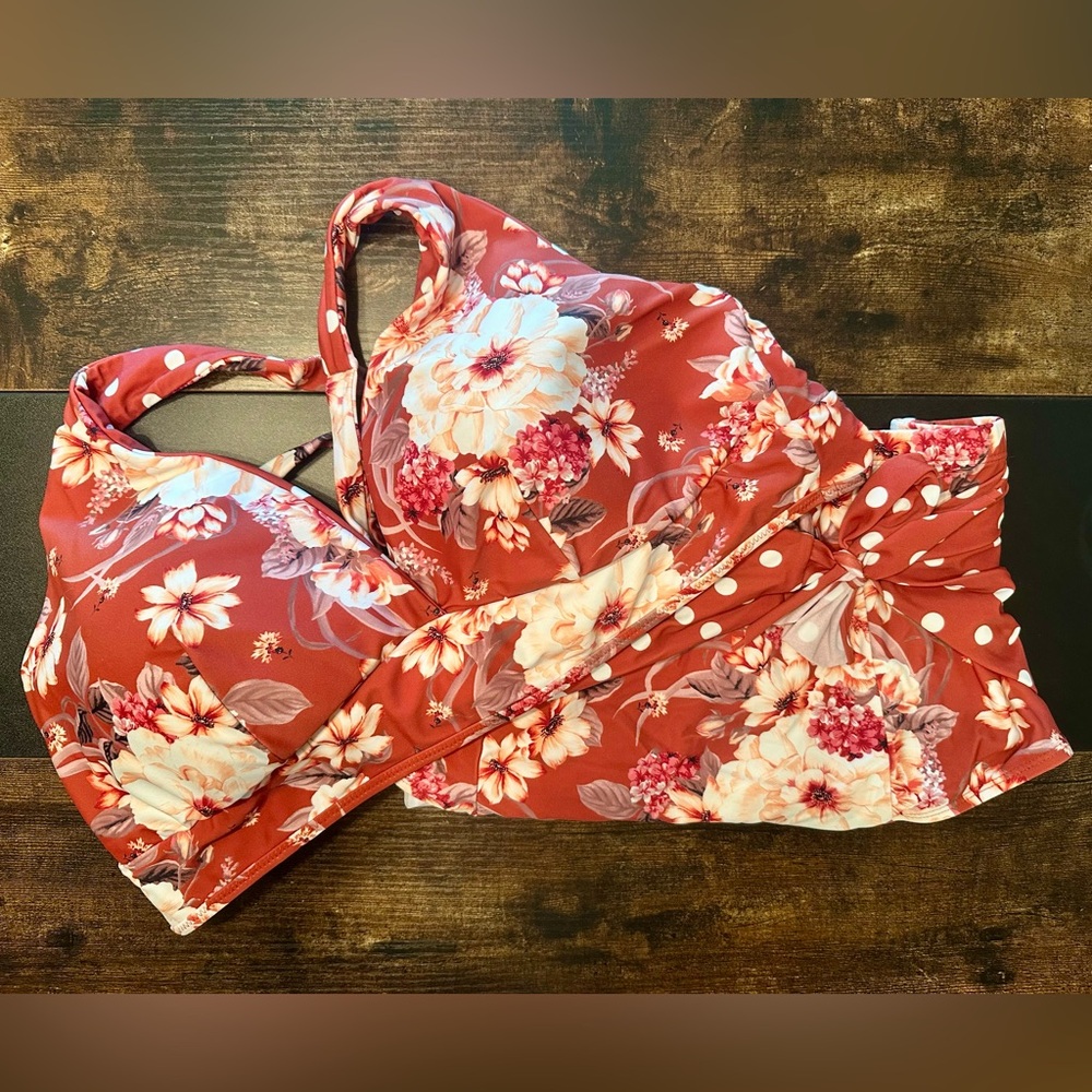 Torrid Floral Swim Top and bottom in Red and White